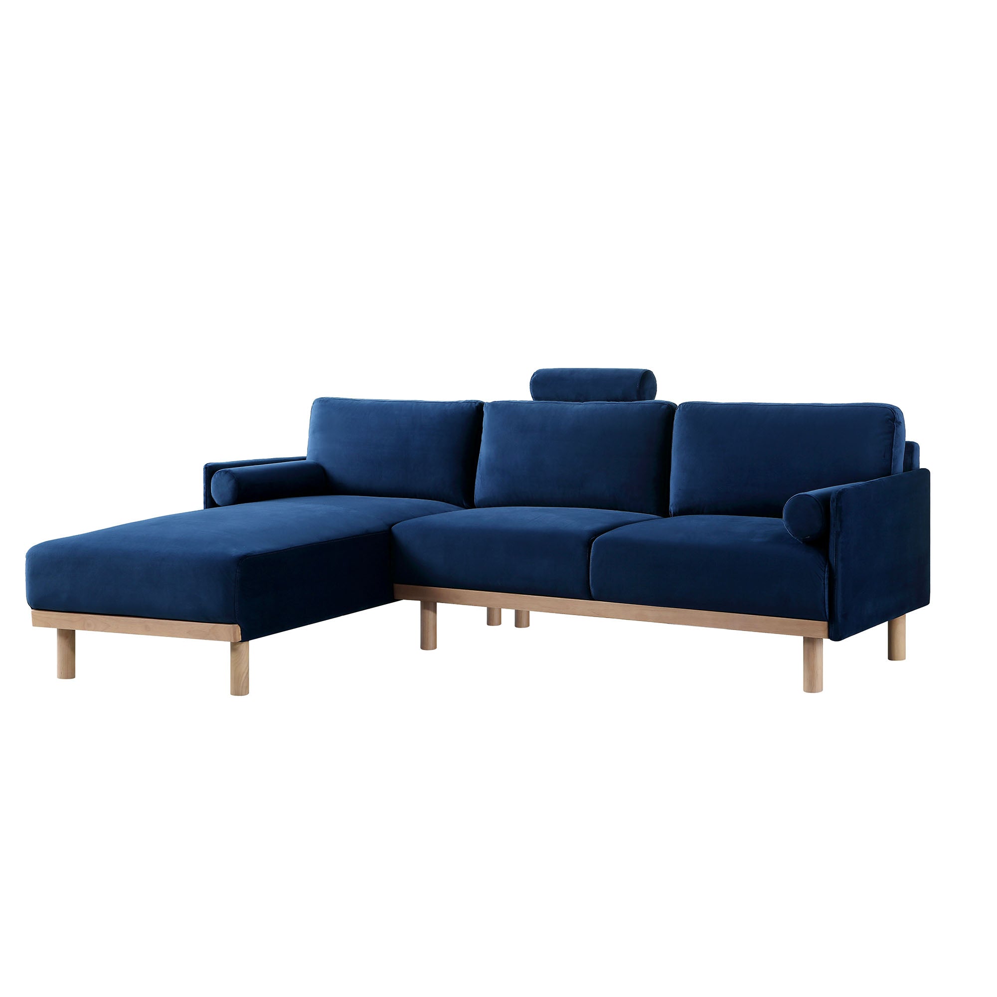 Timber Navy Blue Velvet Sofa, Large 3-Seater Chaise Sofa Left Hand