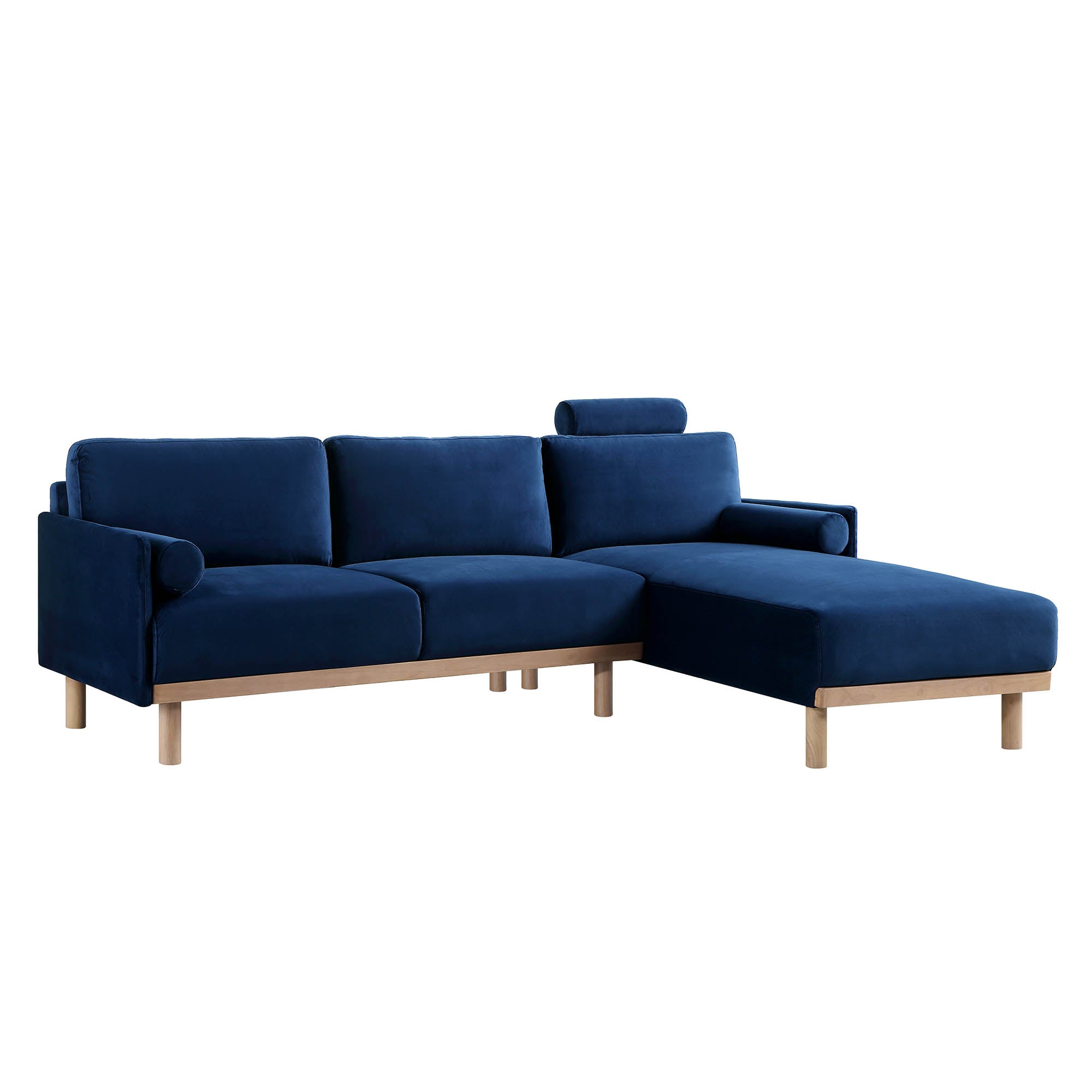 Timber Navy Blue Velvet Sofa, Large 3-Seater Chaise Sofa Right Hand