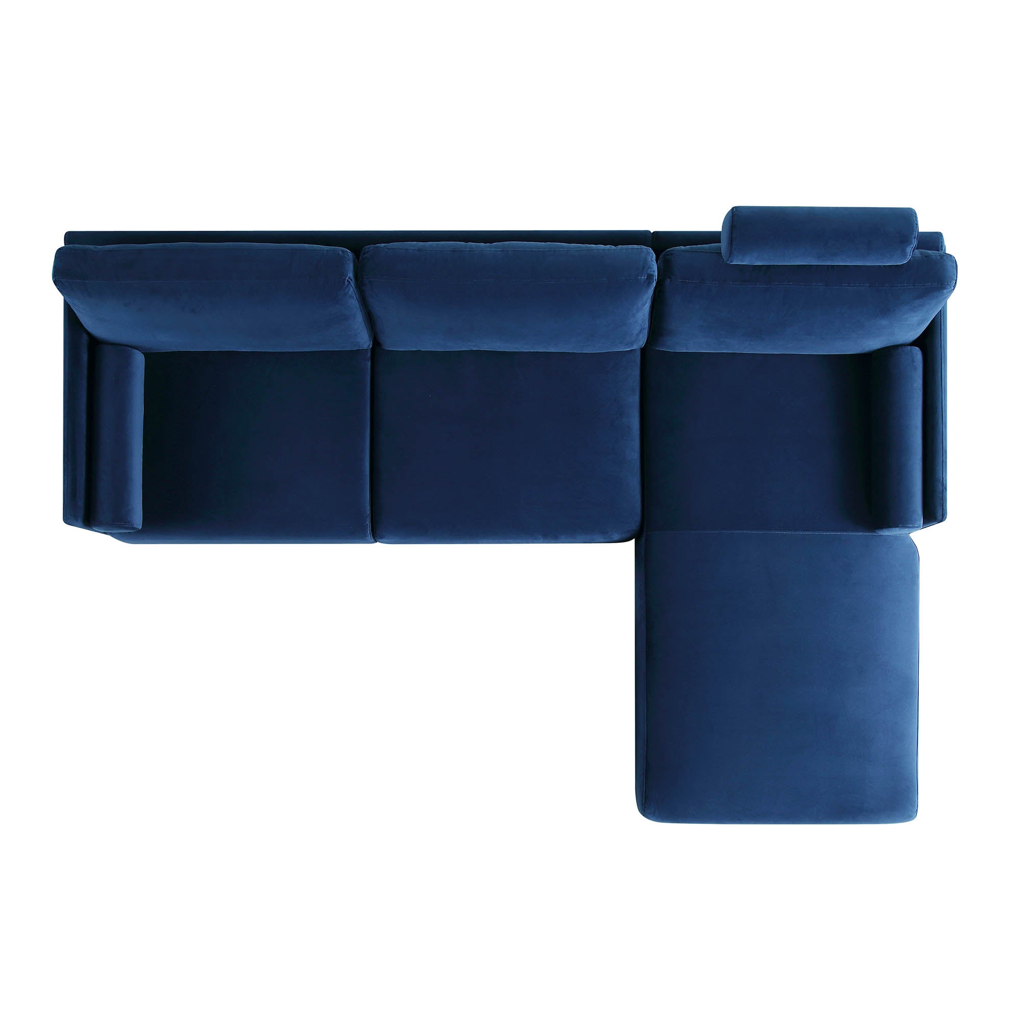 Timber Navy Blue Velvet Sofa, Large 3-Seater Chaise Sofa Right Hand