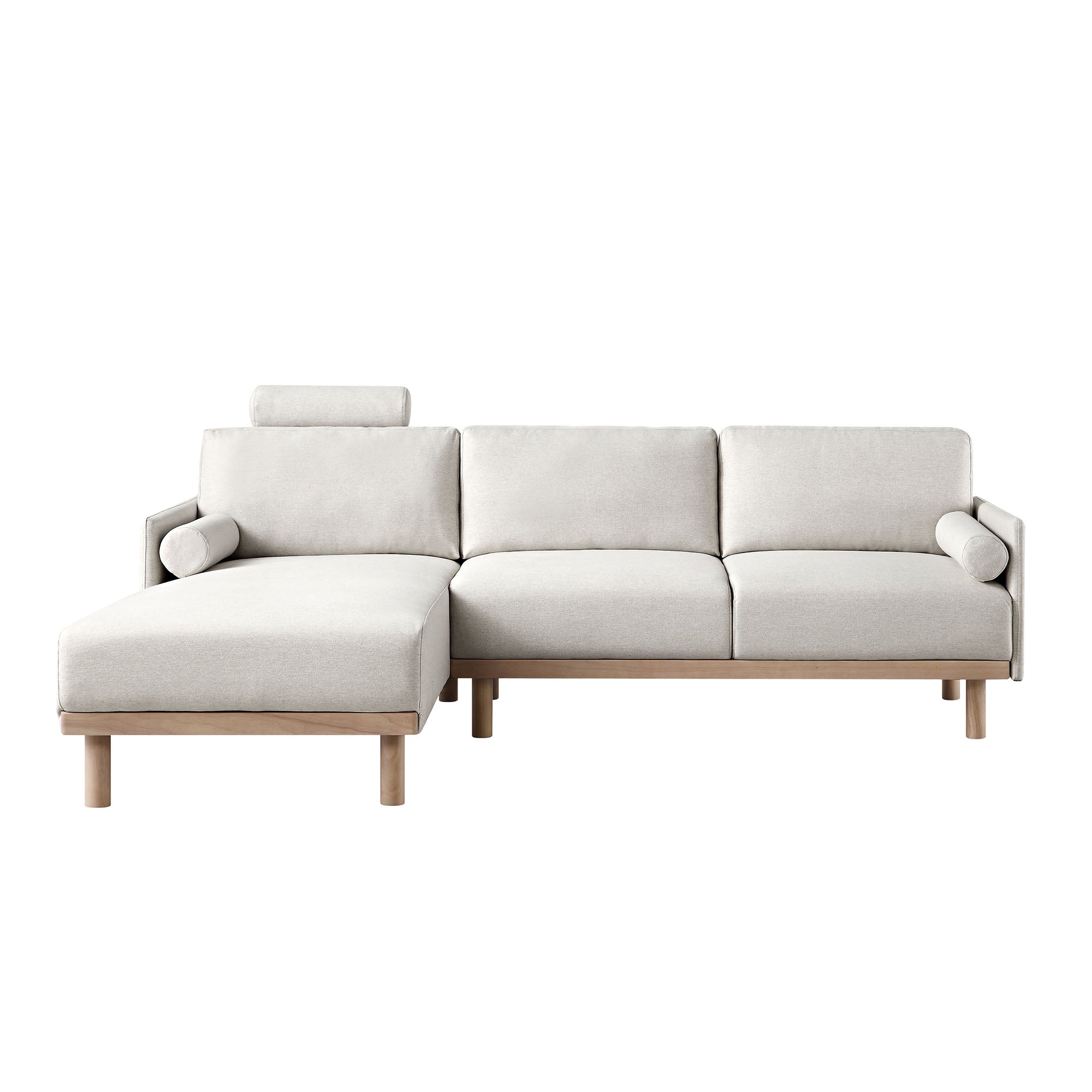 Timber Oatmeal Fabric Sofa, Large 3-Seater Chaise Sofa Left Hand