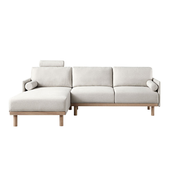 Timber Oatmeal Fabric Sofa, Large 3-Seater Chaise Sofa Left Hand