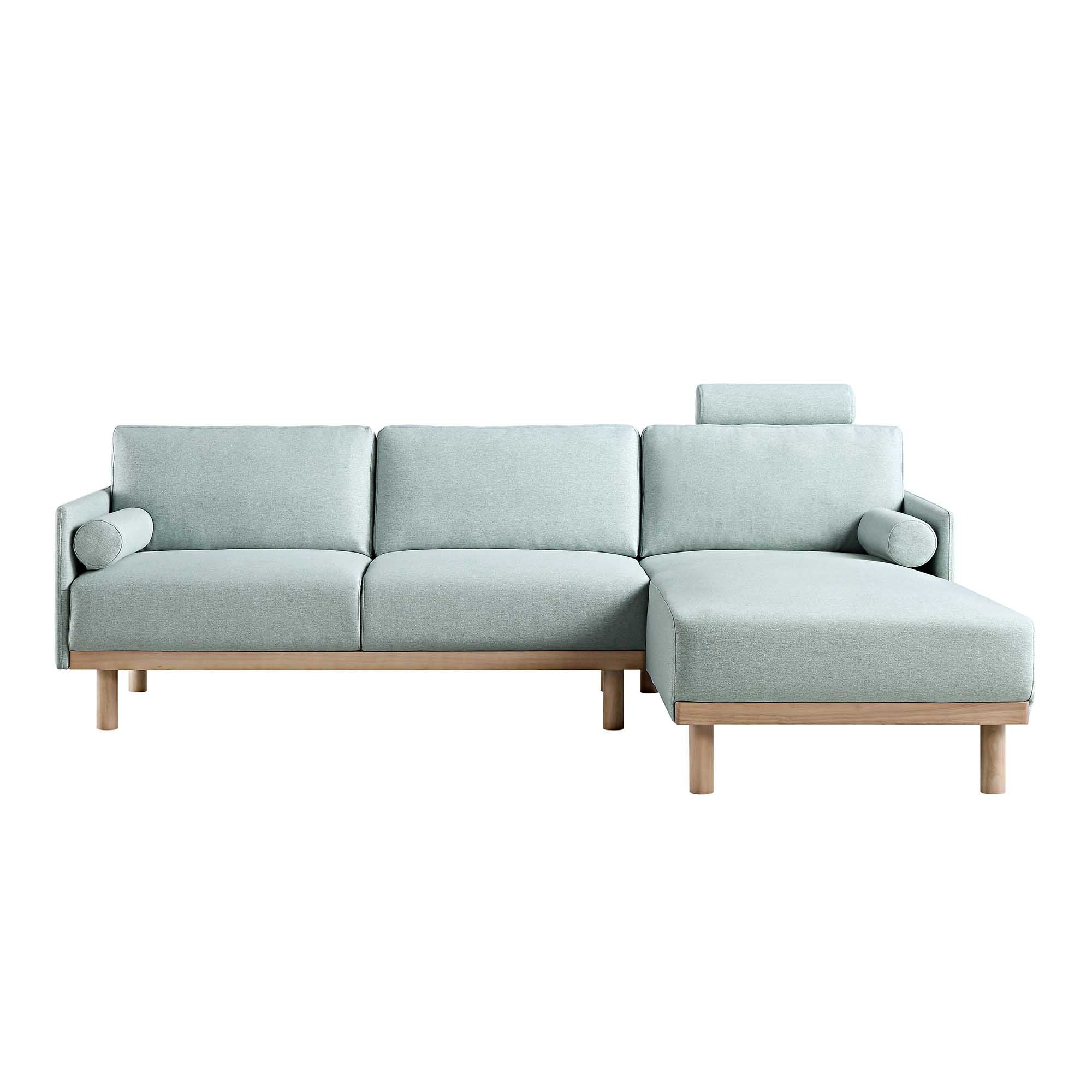 Timber Sage Green Fabric Sofa, Large 3-Seater Chaise Sofa Right Hand