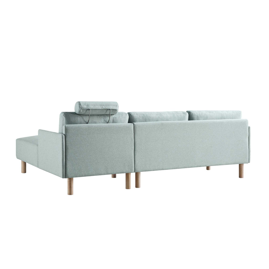 Timber Sage Green Fabric Sofa, Large 3-Seater Chaise Sofa Right Hand Facing