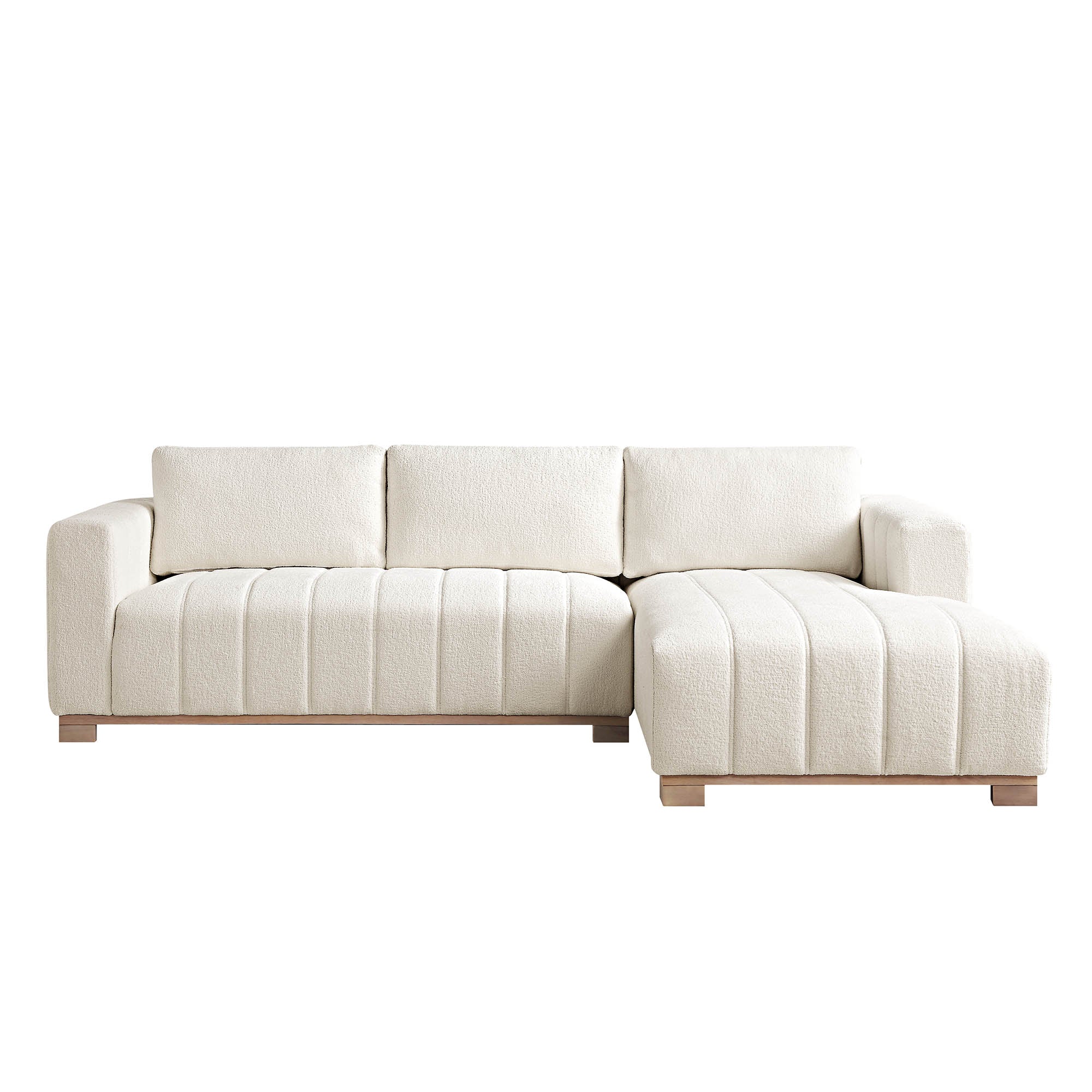 Belsize Beige Boucle Sofa with Wooden Base, Large Chaise Right Hand