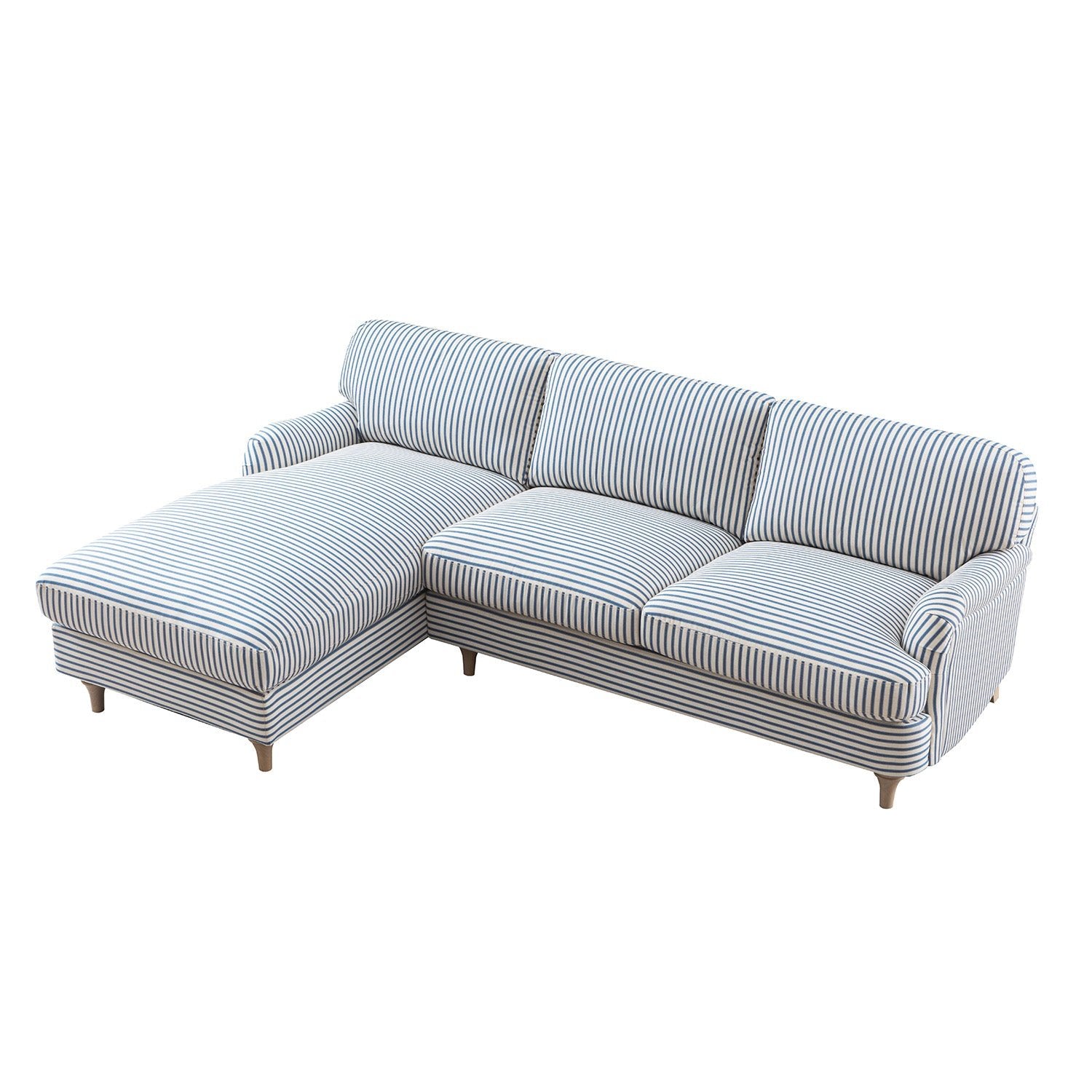 Daphnis Blue Striped Linen Blend Sofa, Grande Chaise Sofa Left Hand Facing