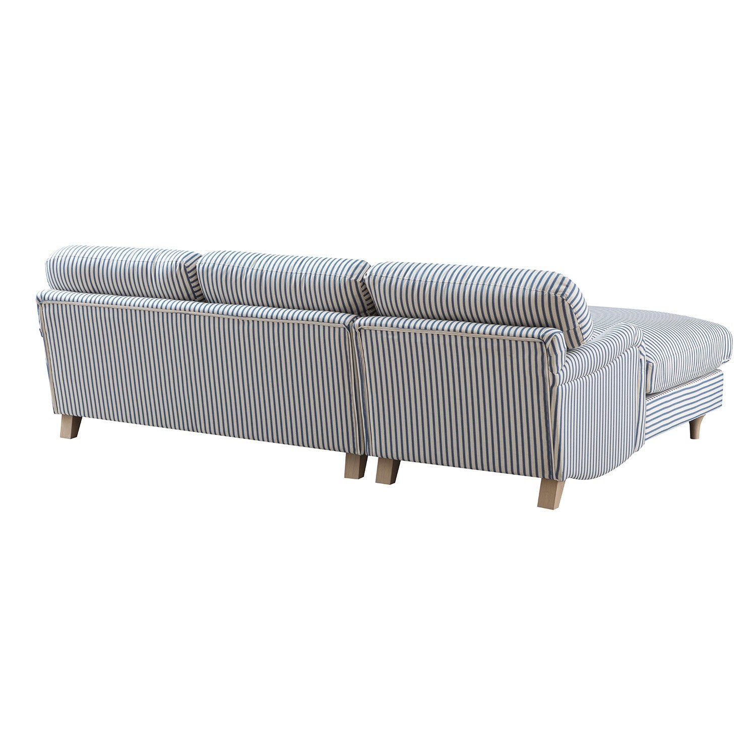 Daphnis Blue Striped Linen Blend Sofa, Grande Chaise Sofa Left Hand Facing