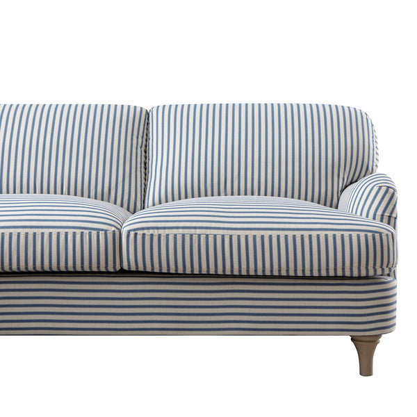 Daphnis Blue Striped Linen Blend Sofa, Grande Chaise Sofa Left Hand Facing