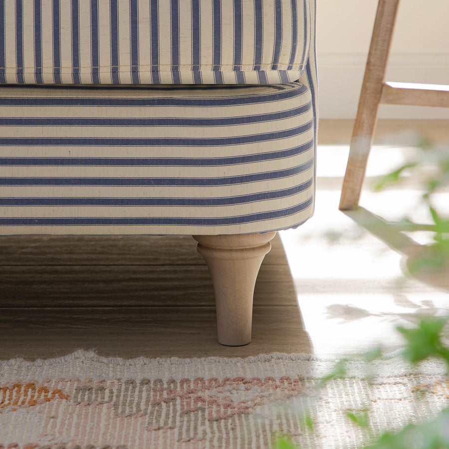 Daphnis Blue Striped Linen Blend Sofa, Grande Chaise Sofa Left Hand Facing