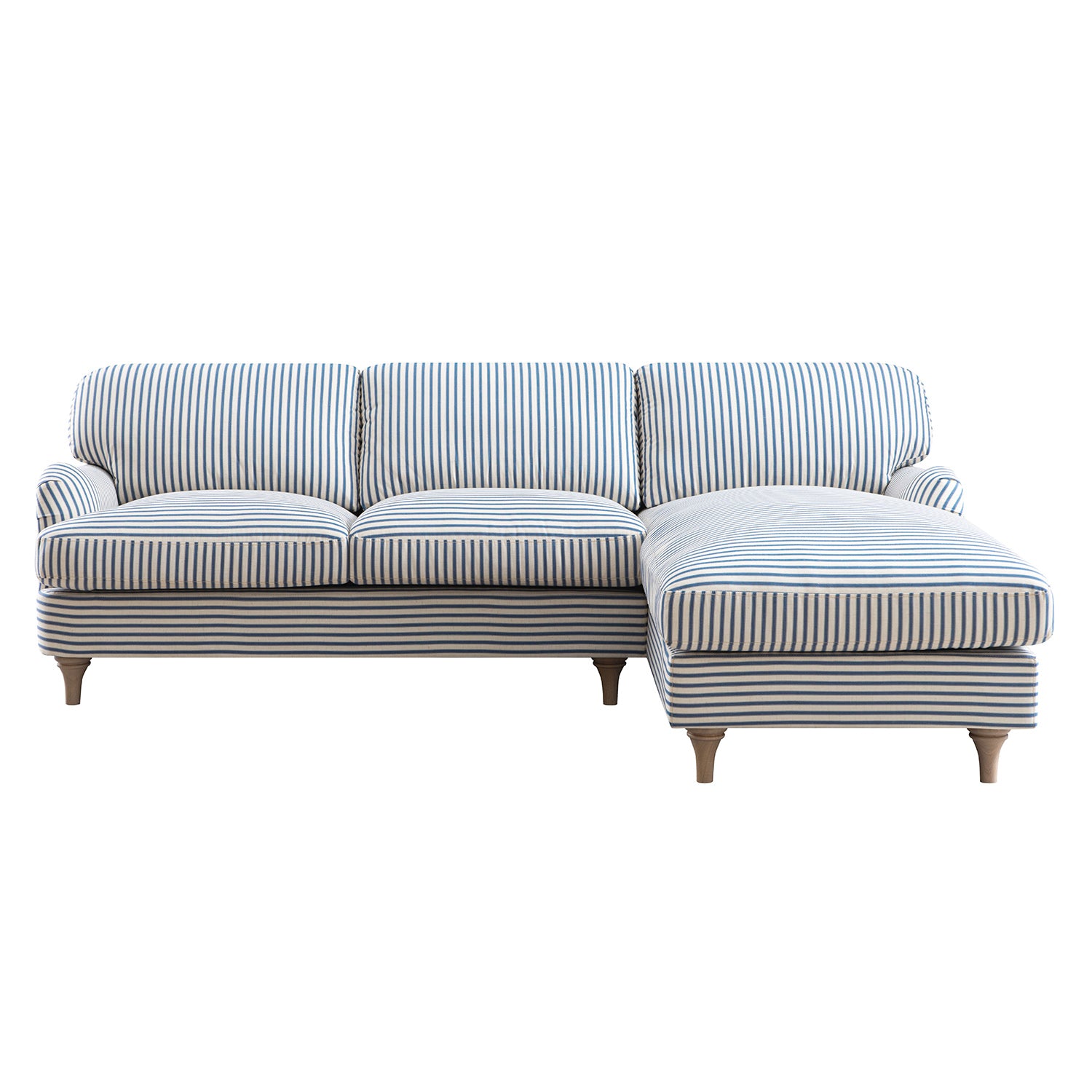 Daphnis Blue Striped Linen Blend Sofa, Grande Chaise Sofa Right Hand Facing
