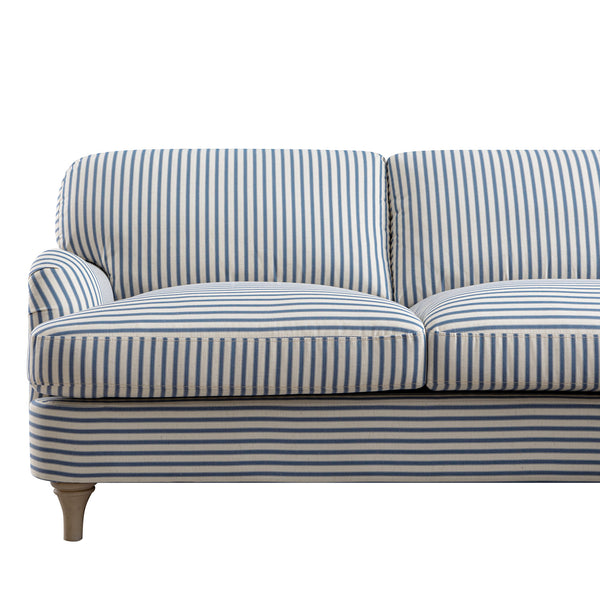 Daphnis Blue Striped Linen Blend Sofa, Grande Chaise Sofa Right Hand Facing