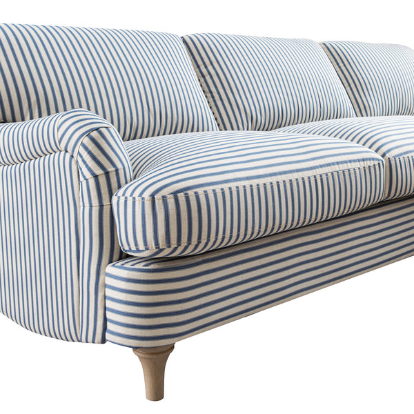Daphnis Blue Striped Linen Blend Sofa, Grande Chaise Sofa Right Hand Facing