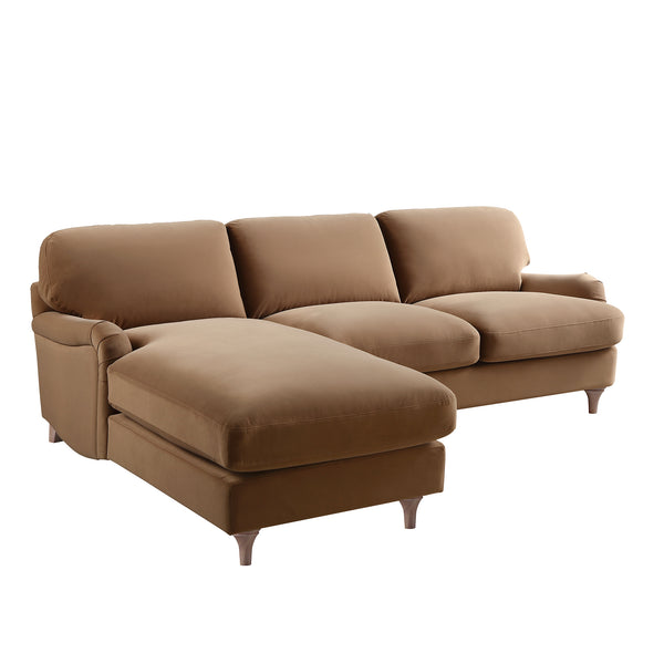 Daphnis Camel Velvet Sofa, Grande Chaise Sofa Left Hand Facing