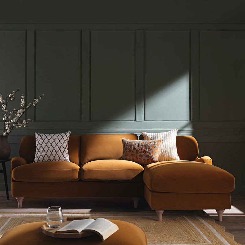 Daphnis Cinnamon Velvet Sofa, Grande Chaise Sofa Right Hand Facing - daals