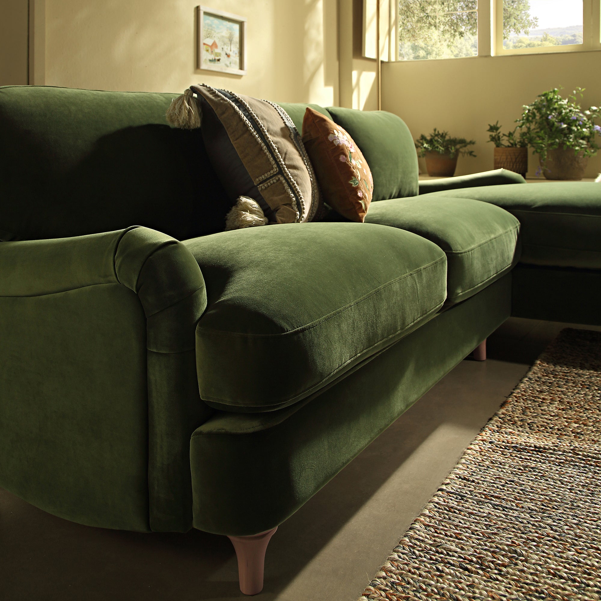 Daphnis Fern Green Velvet Sofa Grande Chaise Sofa Right Hand Facing daphnis-fern-green-velvet-sofa-grande-chaise-sofa-right-hand-facing