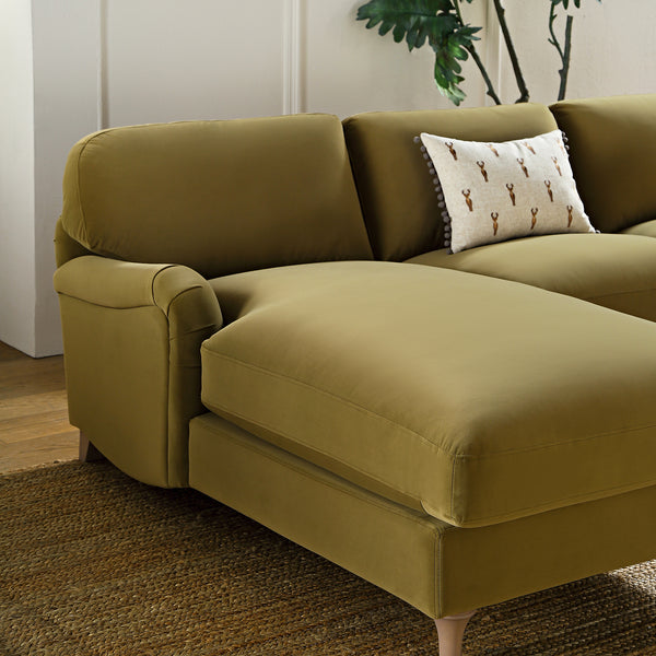 Daphnis Fudge Velvet Sofa, Grande Chaise Sofa Left Hand Facing