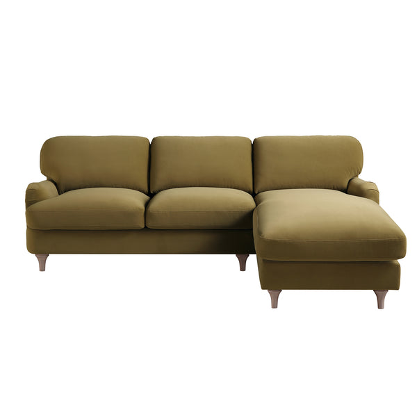 Daphnis Fudge Velvet Sofa, Grande Chaise Sofa Right Hand Facing