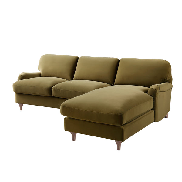Daphnis Fudge Velvet Sofa, Grande Chaise Sofa Right Hand Facing