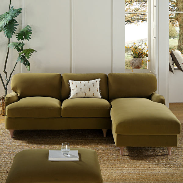Daphnis Fudge Velvet Sofa, Grande Chaise Sofa Right Hand Facing