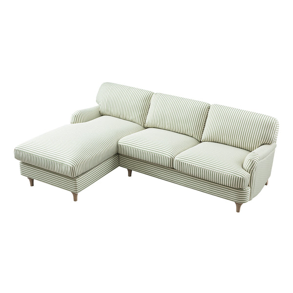 Daphnis Green Striped Linen Blend Sofa, Grande Chaise Sofa Left Hand Facing