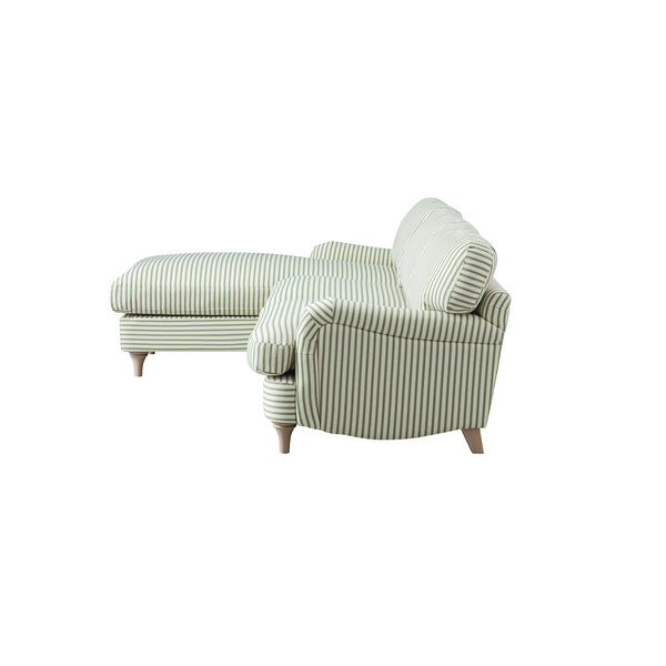 Daphnis Green Striped Linen Blend Sofa, Grande Chaise Sofa Left Hand Facing