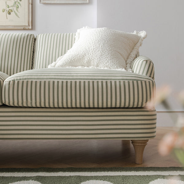 Daphnis Green Striped Linen Blend Sofa, Grande Chaise Sofa Left Hand Facing