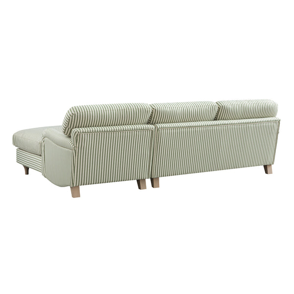 Daphnis Green Striped Linen Blend Sofa, Grande Chaise Sofa Right Hand Facing