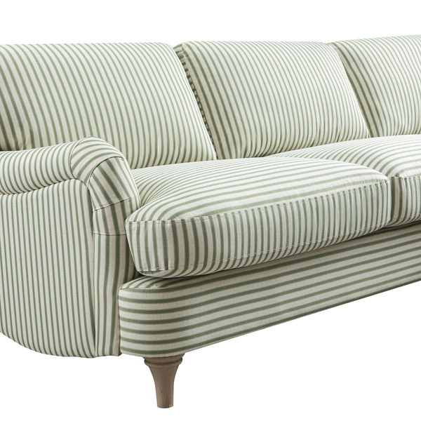 Daphnis Green Striped Linen Blend Sofa, Grande Chaise Sofa Right Hand Facing