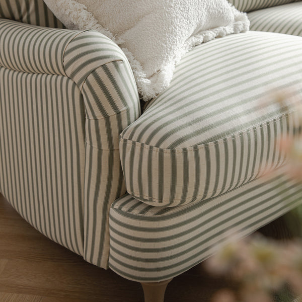 Daphnis Green Striped Linen Blend Sofa, Grande Chaise Sofa Right Hand Facing