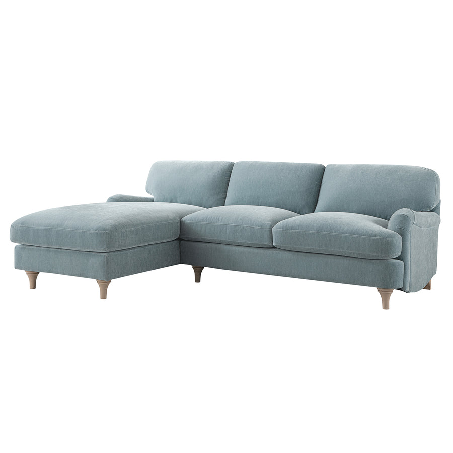 Daphnis Soft Blue Chenille Sofa, Grande Chaise Sofa Left Hand Facing - daals