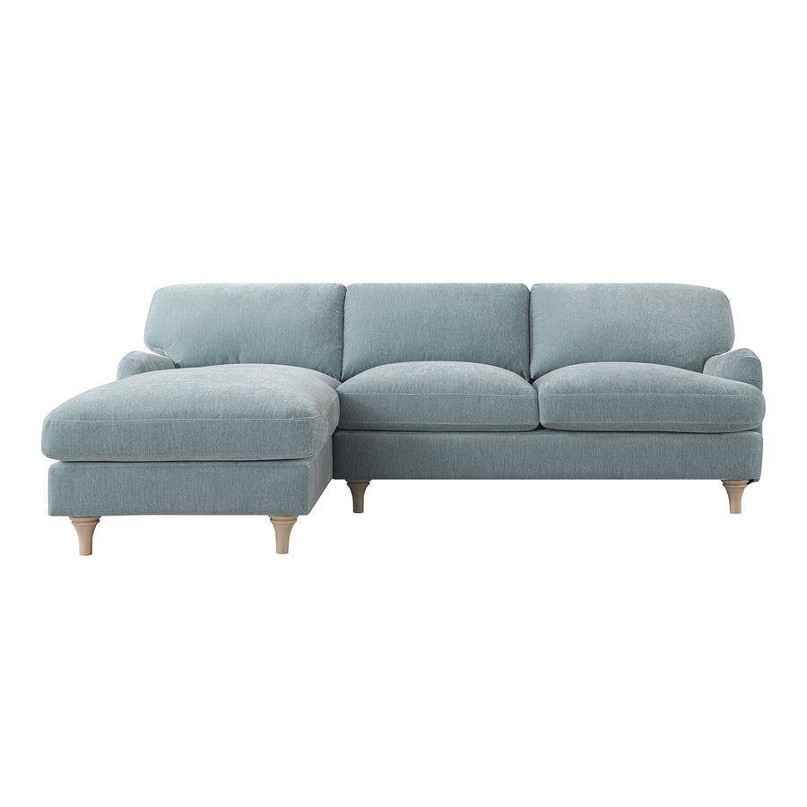 Daphnis Soft Blue Chenille Sofa, Grande Chaise Sofa Left Hand Facing - daals
