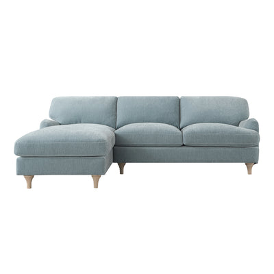 Daphnis Soft Blue Chenille Sofa, Grande Chaise Sofa Left Hand Facing