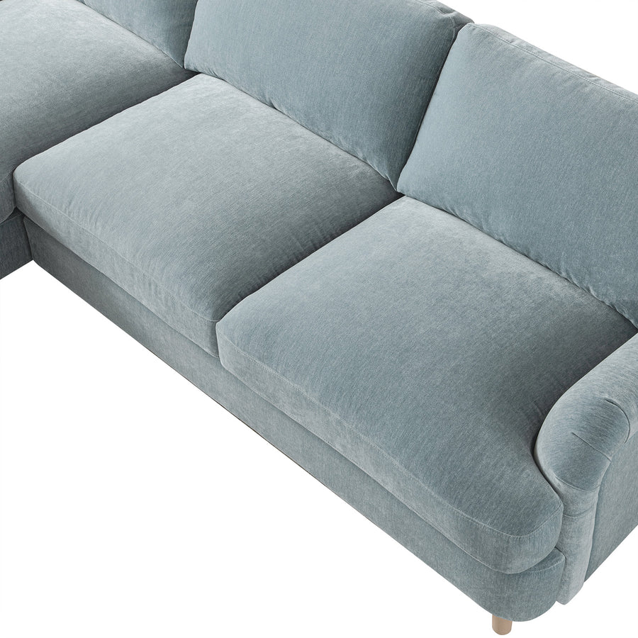 Daphnis Soft Blue Chenille Sofa, Grande Chaise Sofa Left Hand Facing - daals