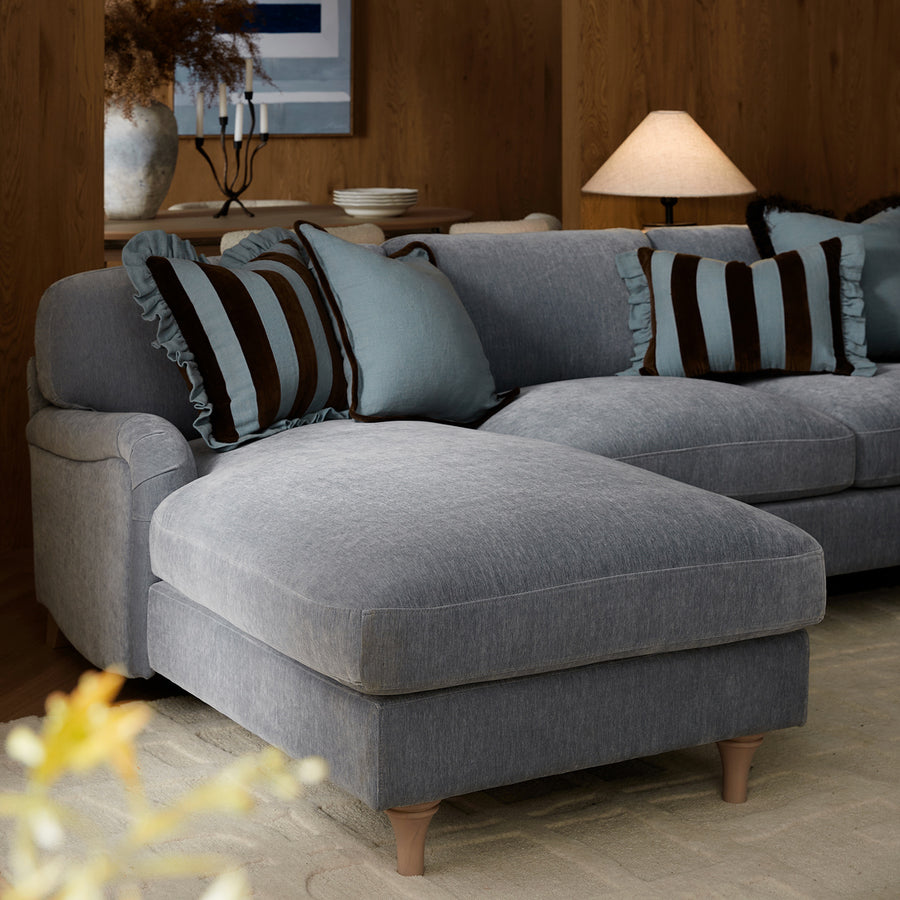 Daphnis Soft Blue Chenille Sofa, Grande Chaise Sofa Left Hand Facing - daals