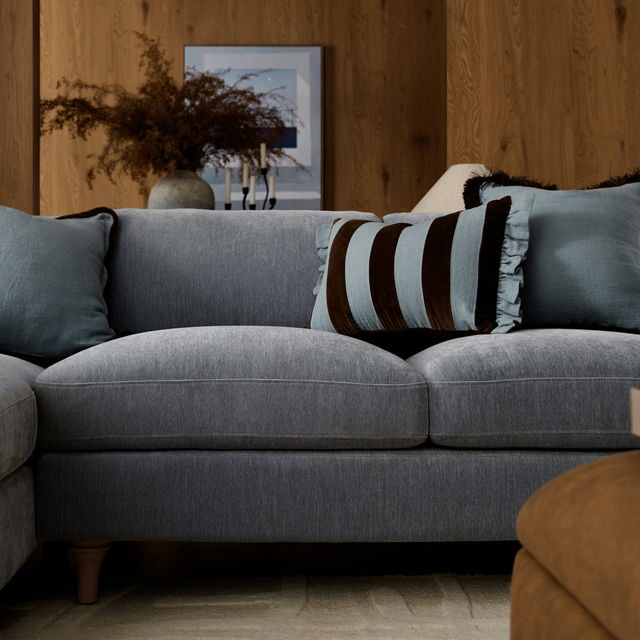 Daphnis Soft Blue Chenille Sofa, Grande Chaise Sofa Left Hand Facing - daals