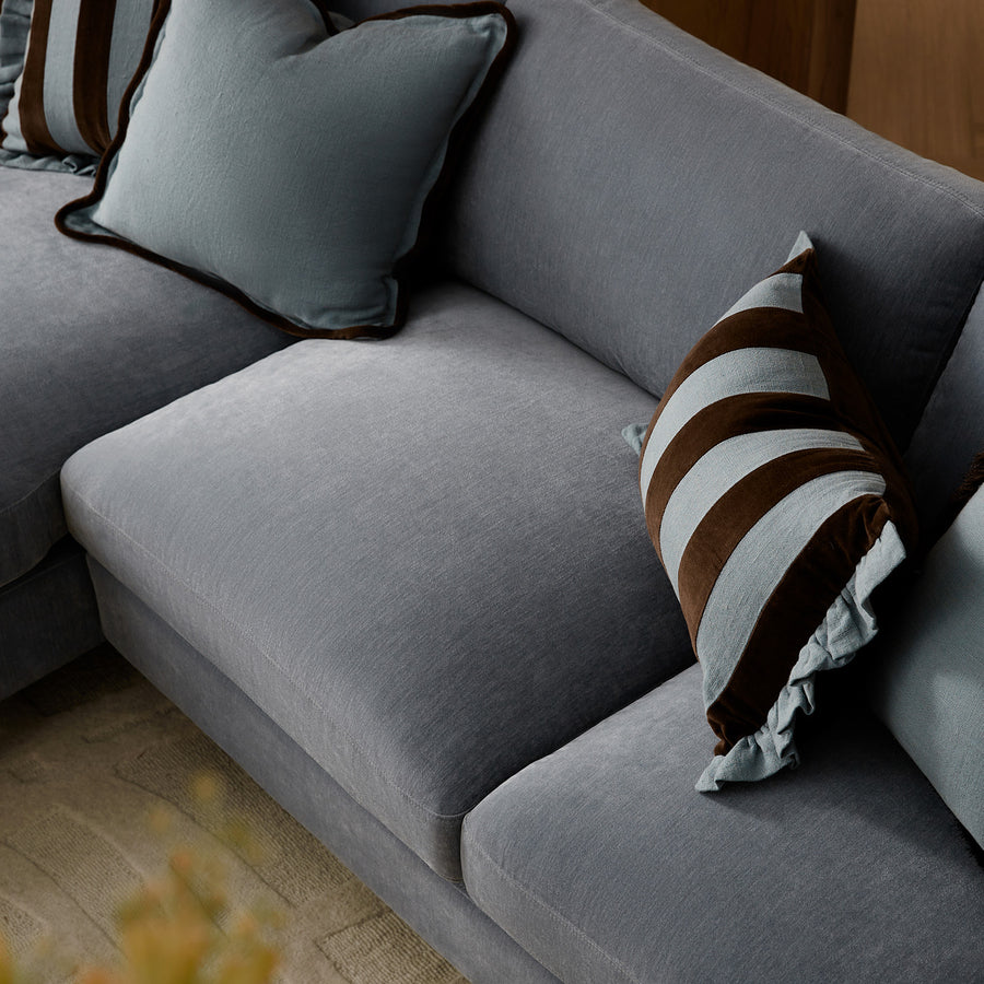 Daphnis Soft Blue Chenille Sofa, Grande Chaise Sofa Left Hand Facing - daals
