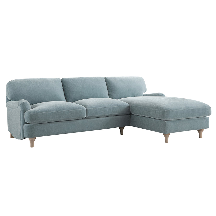 Daphnis Soft Blue Chenille Sofa, Grande Chaise Sofa Right Hand Facing - daals