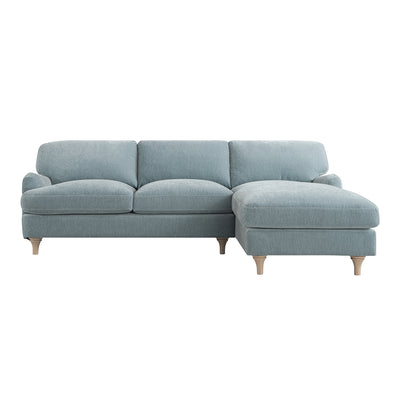 Daphnis Soft Blue Chenille Sofa, Grande Chaise Sofa Right Hand Facing