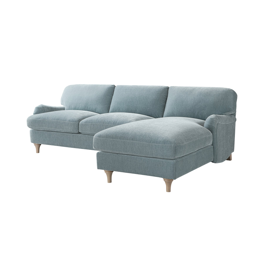 Daphnis Soft Blue Chenille Sofa, Grande Chaise Sofa Right Hand Facing - daals