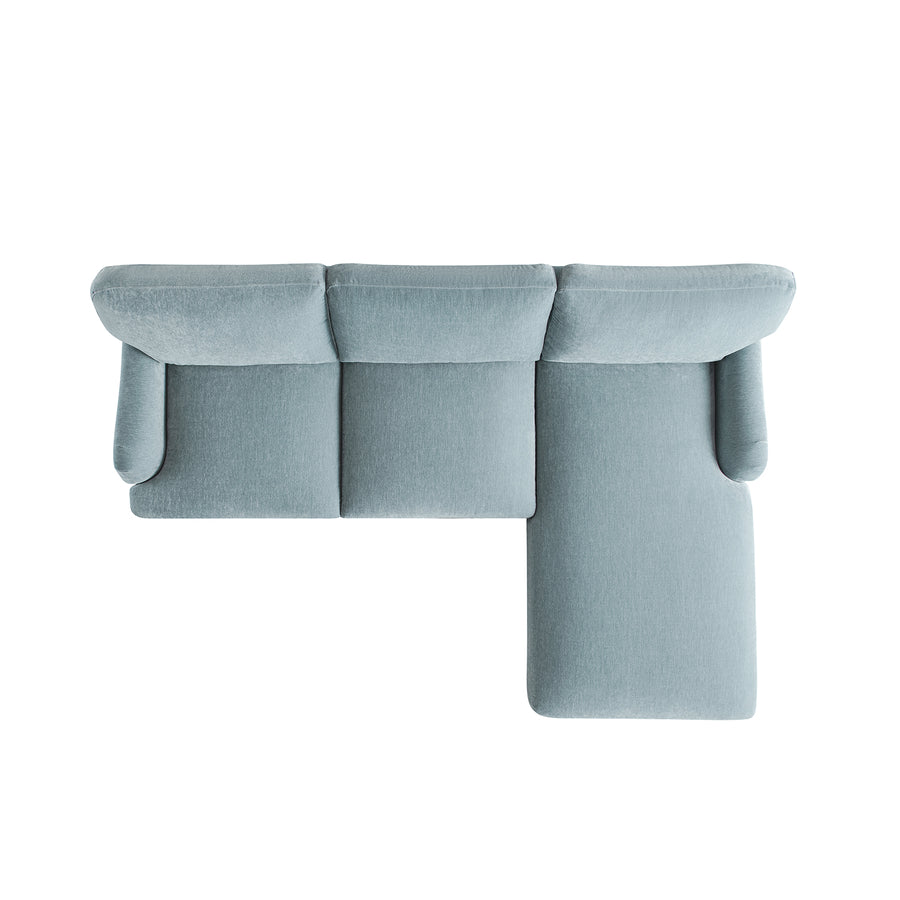 Daphnis Soft Blue Chenille Sofa, Grande Chaise Sofa Right Hand Facing - daals