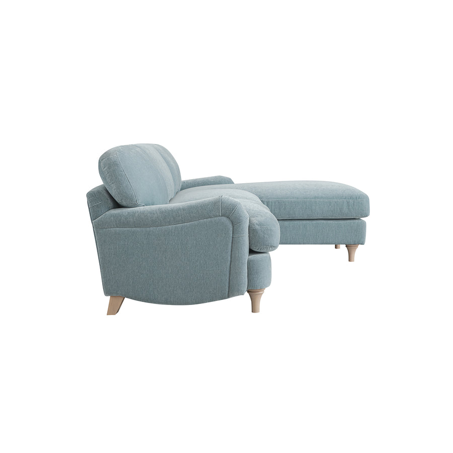 Daphnis Soft Blue Chenille Sofa, Grande Chaise Sofa Right Hand Facing - daals