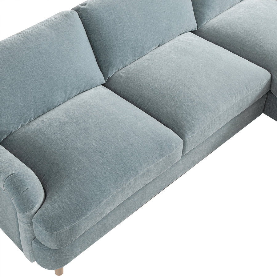 Daphnis Soft Blue Chenille Sofa, Grande Chaise Sofa Right Hand Facing - daals