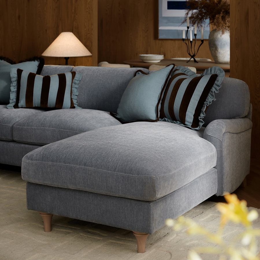 Daphnis Soft Blue Chenille Sofa, Grande Chaise Sofa Right Hand Facing - daals