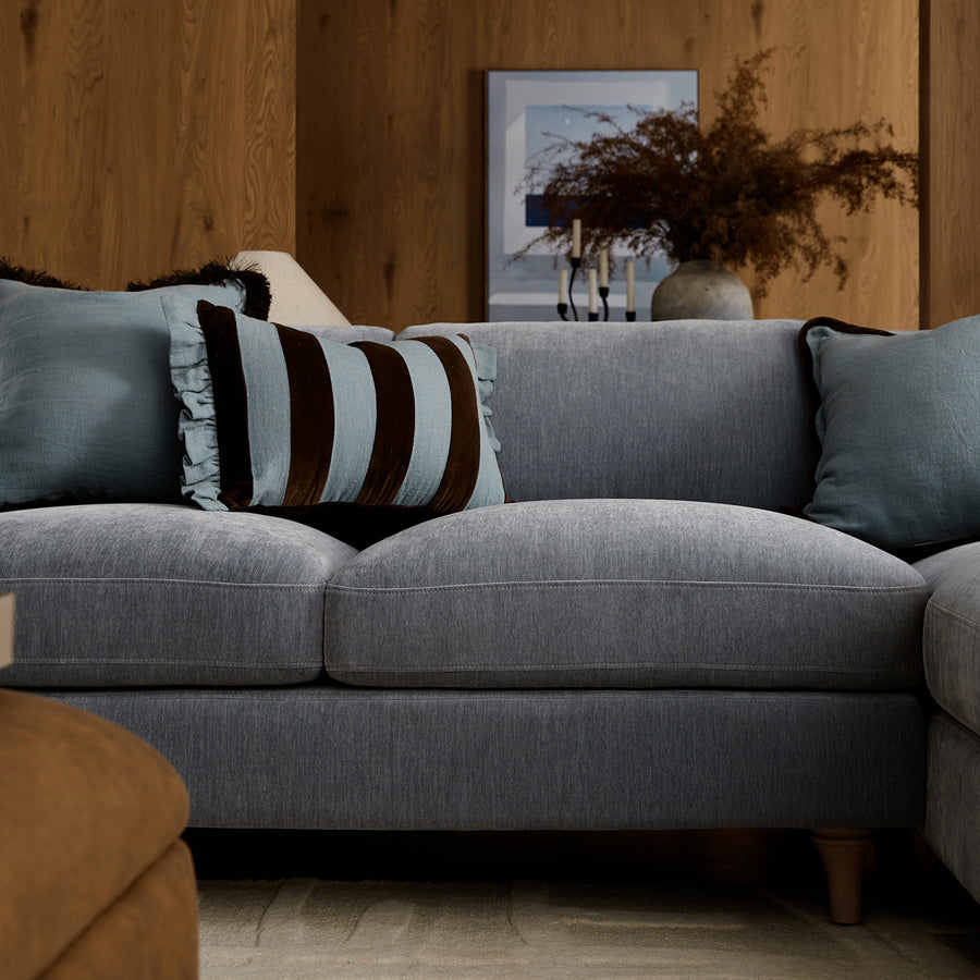 Daphnis Soft Blue Chenille Sofa, Grande Chaise Sofa Right Hand Facing - daals