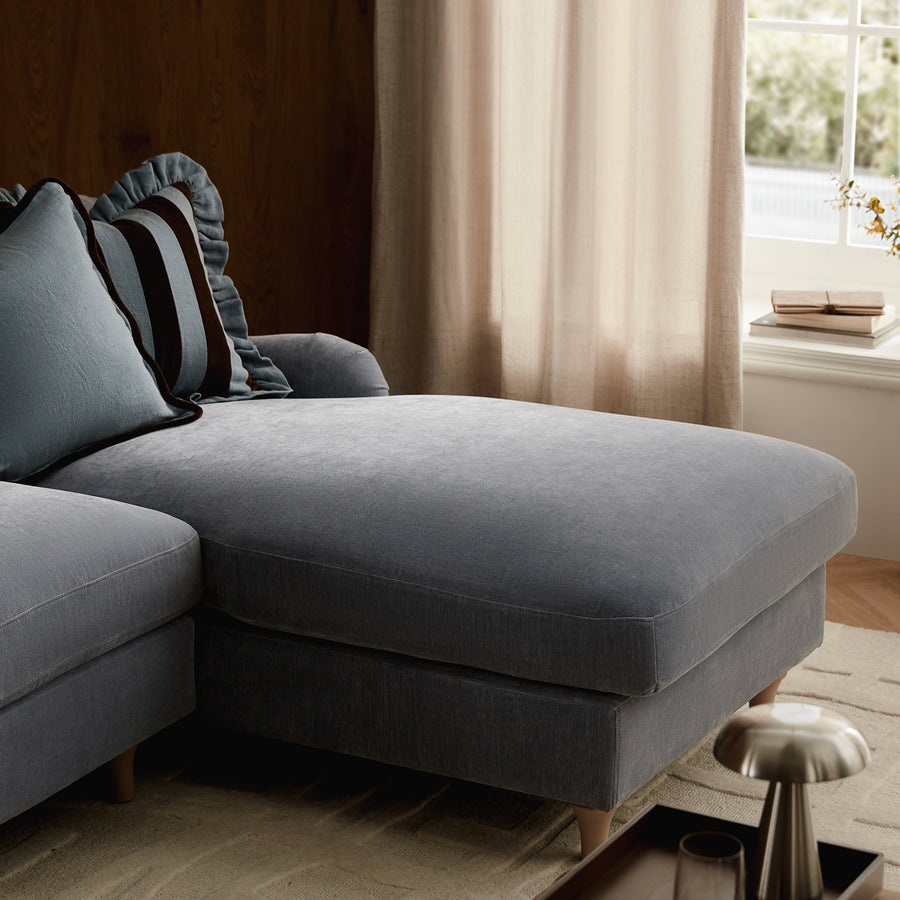 Daphnis Soft Blue Chenille Sofa, Grande Chaise Sofa Right Hand Facing - daals