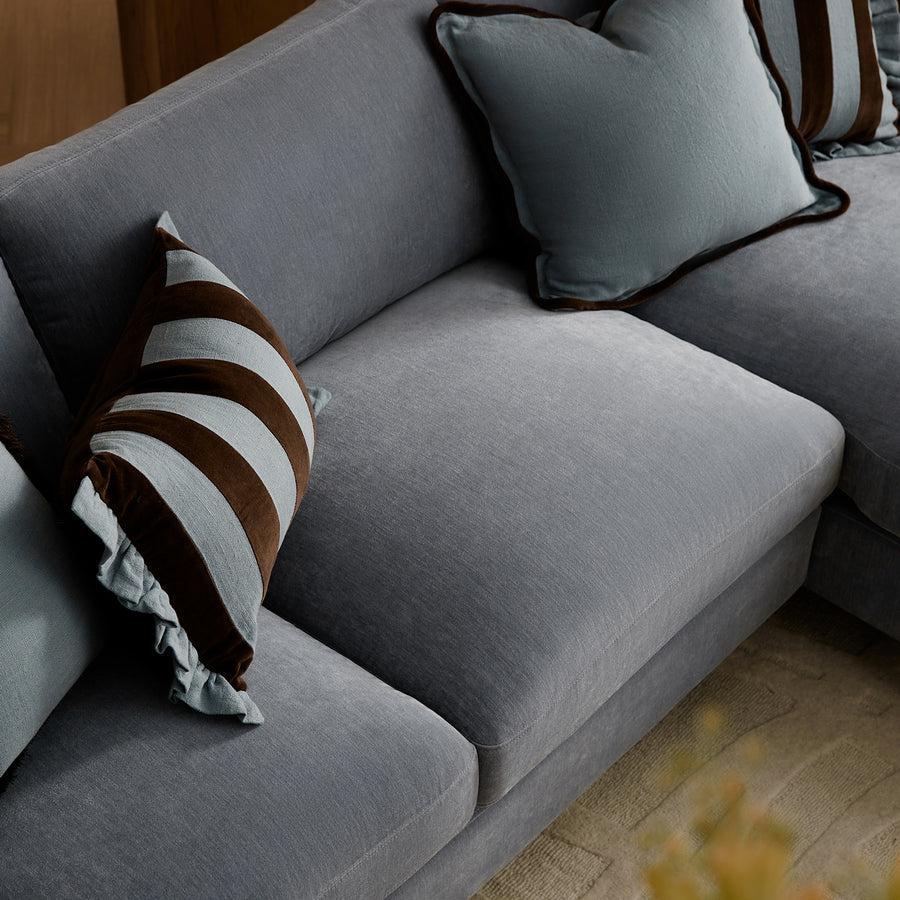 Daphnis Soft Blue Chenille Sofa, Grande Chaise Sofa Right Hand Facing - daals