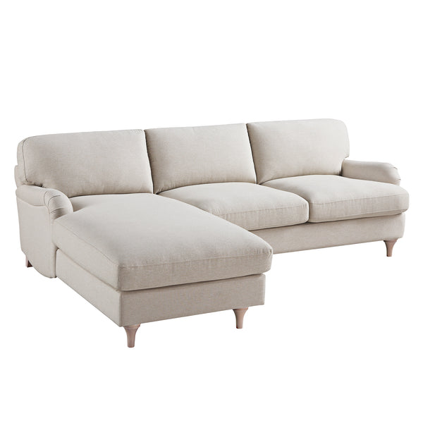 Daphnis Oatmeal Fabric Sofa, Grande Chaise Sofa Left Hand Facing