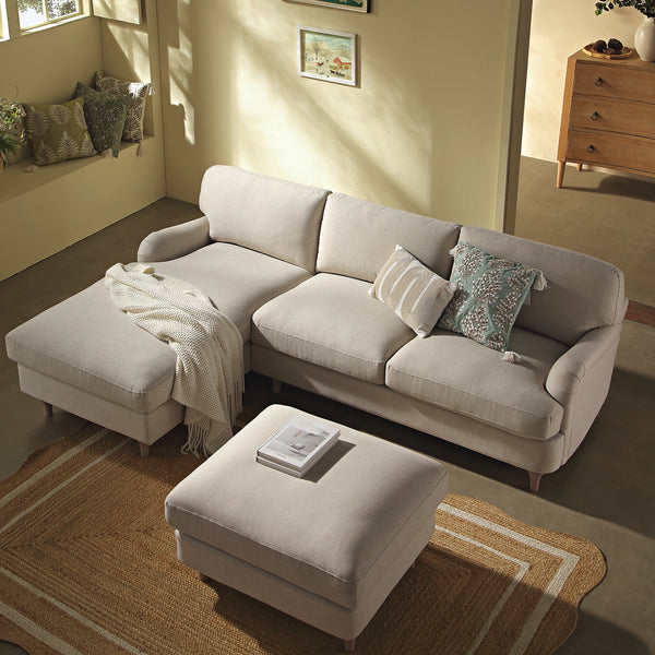 Daphnis Oatmeal Fabric Sofa, Grande Chaise Sofa Left Hand Facing