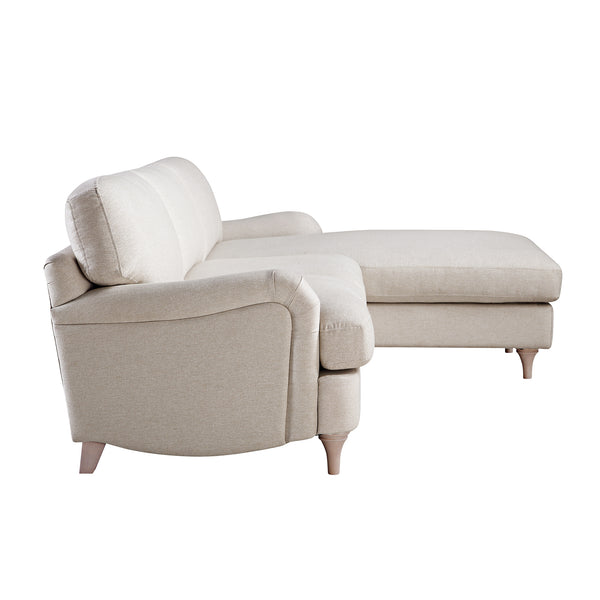 Daphnis Oatmeal Fabric Sofa, Grande Chaise Sofa Right Hand Facing