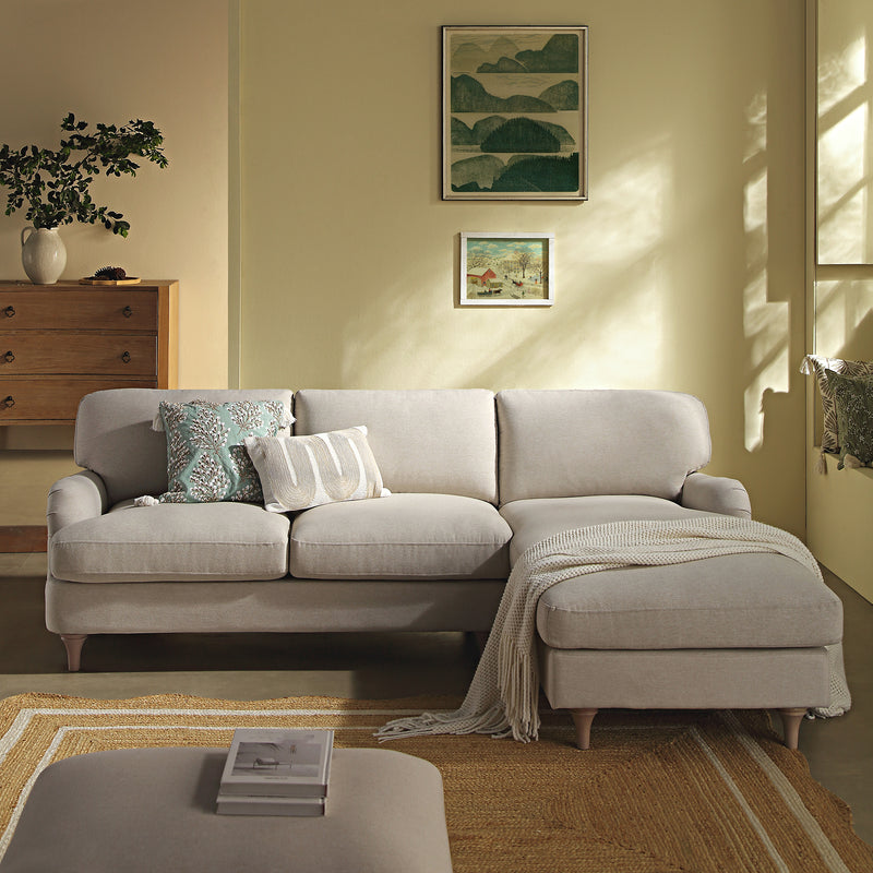 Daphnis Oatmeal Fabric Sofa, Grande Chaise Sofa Right Hand Facing