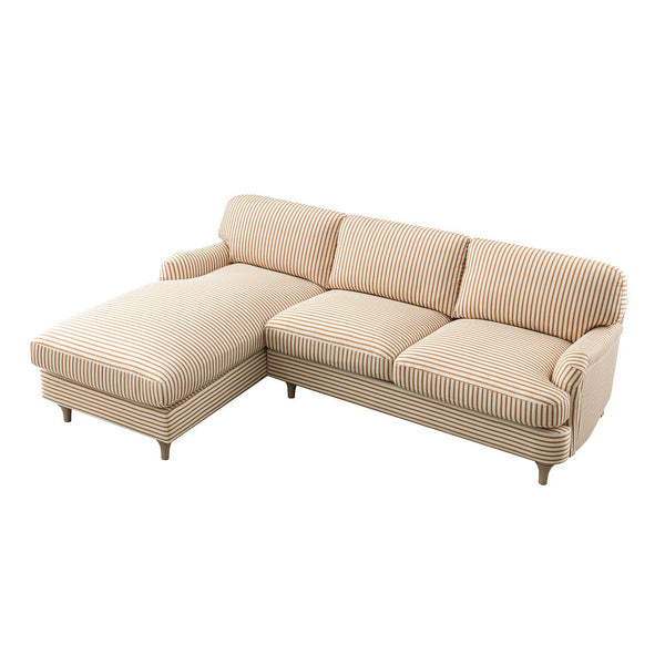 Daphnis Ochre Striped Linen Blend Sofa, Grande Chaise Sofa Left Hand Facing